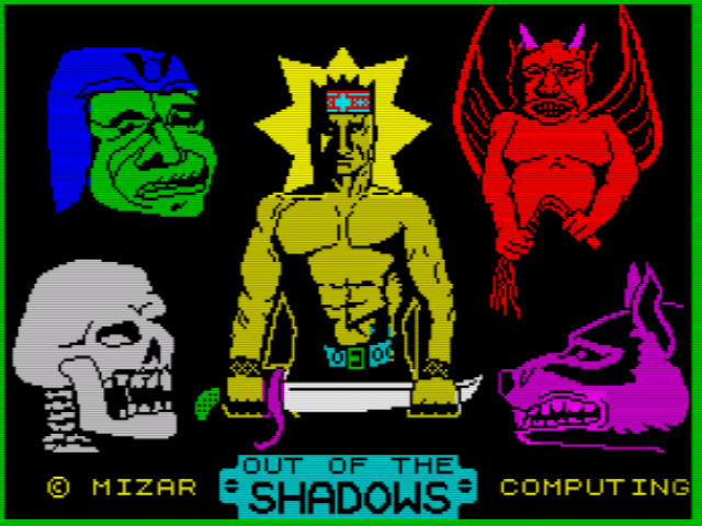 Out of the Shadows title screen for ZX Spectrum